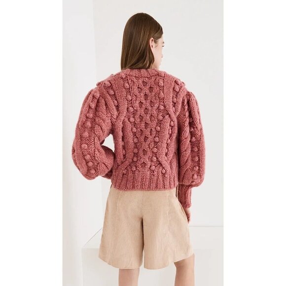 Sea New York Pink Cable Knit Wool Alpaca Blend Balloon Sleeve Cropped Cardigan X - Picture 10 of 10